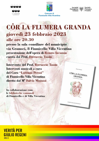 Cor la Flumera Granda - presentazione dell'opera di Renato Iacumin, giovedi 23 febbraio Ore 20:30, Sala consiliare municipale